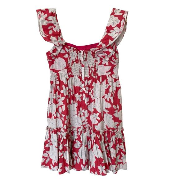 CARA CARA Lexa Floral Tiered Smocked Mini Dress Raspberry Pink White,Large - Picture 6 of 16